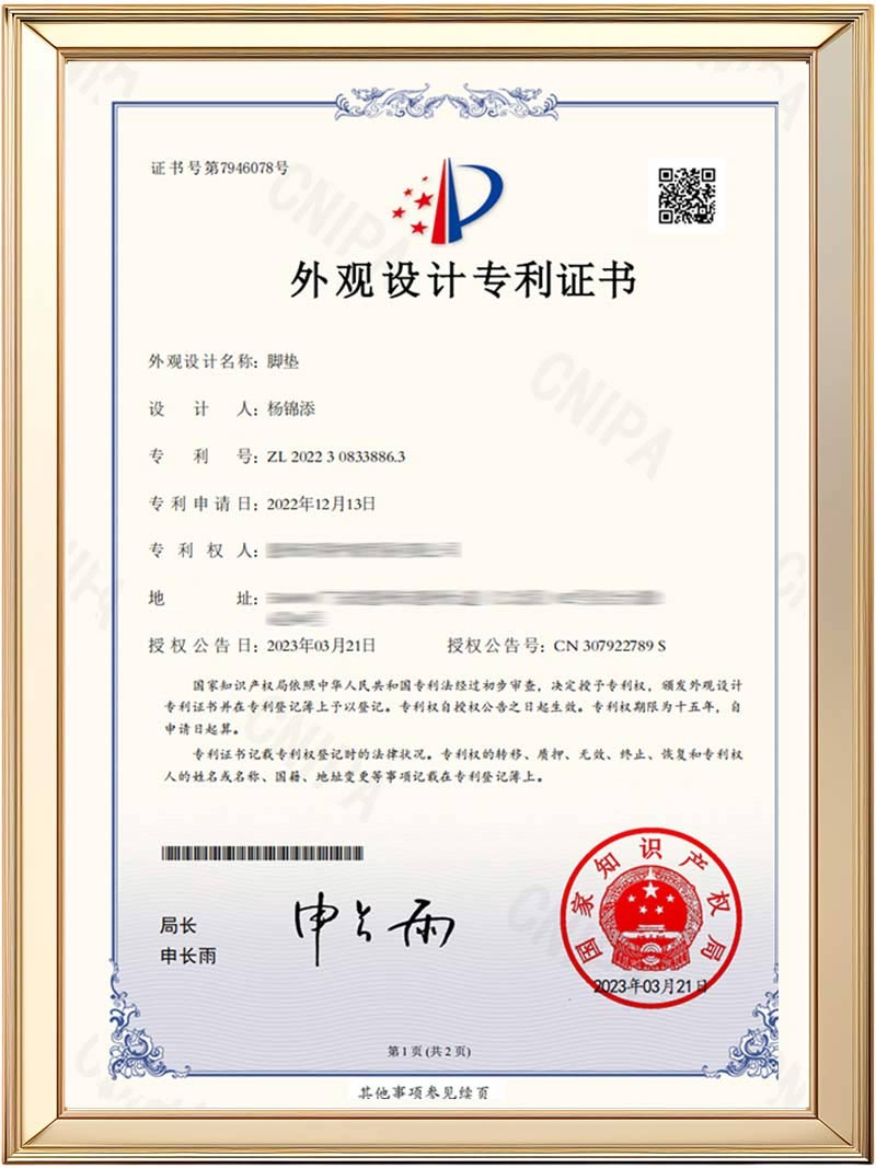 Certificat de brevet ehucon pour la conception de coussinets 3D